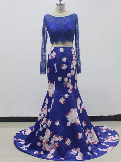 Mermaid Scoop Lace Taffea 2 Piece Evening Dress