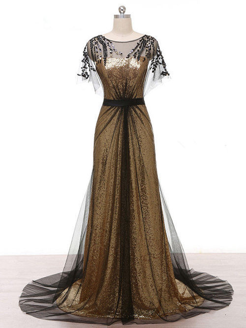 A-line Sheer Sequins Evening Gown