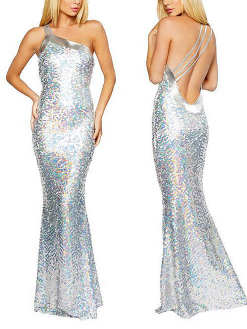 Mermaid One Shoulder Floor Length Sequins Evening Dress