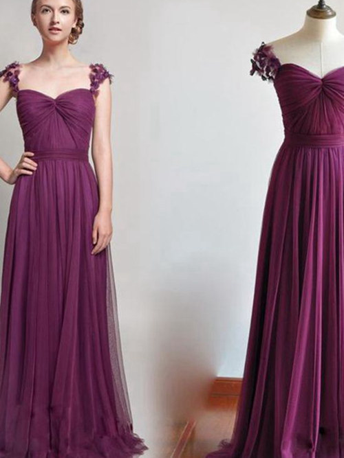 A-line Straps Floor Length Chiffon Evening Dress Ruched