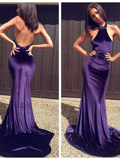 Mermaid Halter Stain Long Evening Dress