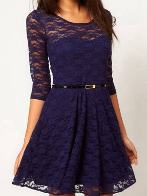 A-line Scoop Lace 1/2 Sleeves Short Evening Dress