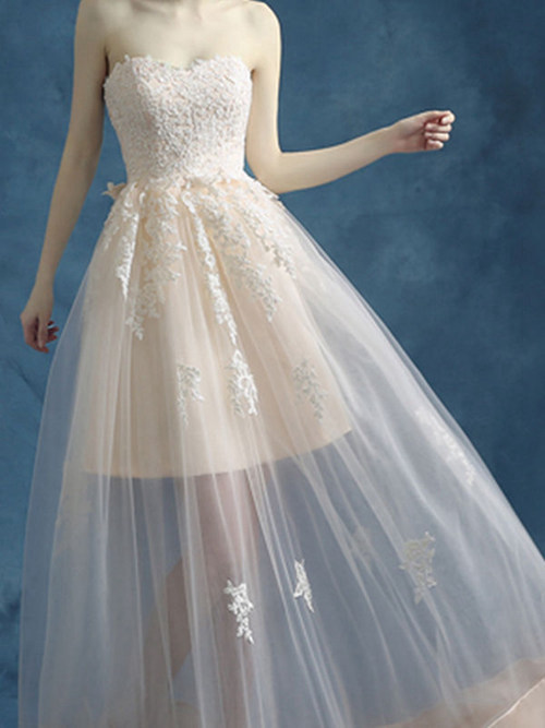 A-line Sweetheart Floor Length Tulle Lace Evening Dress