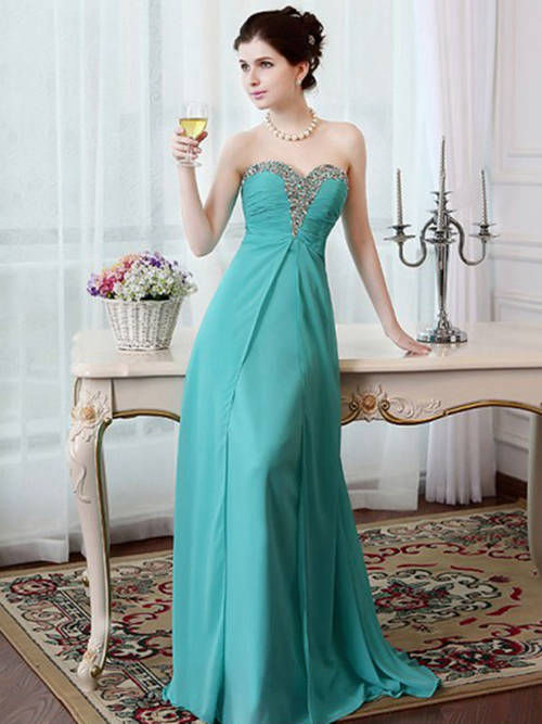 Empire Sweetheart Chiffon Evening Gown Beads