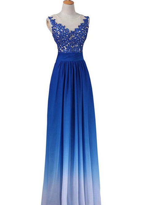 A-line Sheer Floor Length Chiffon Lace Evening Dress [VIVIDRESS4237 ...