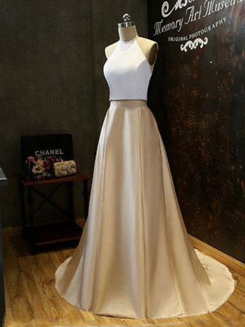 A-line Jewel 2 Piece Satin Evening Dress
