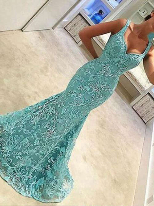 Mermaid Straps Lace Long Evening Dress
