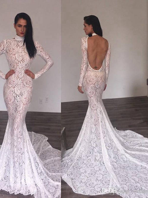 Mermaid High Neck Lace Long Sleeves Evening Dress