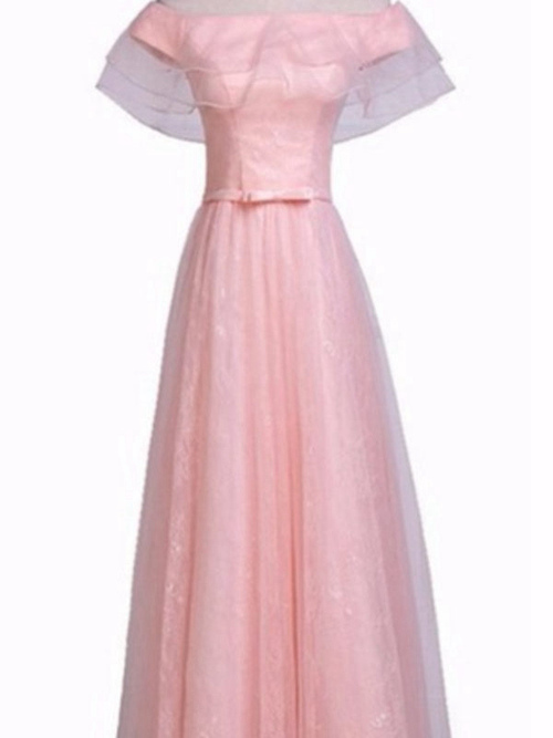A-line Off Shoulder Floor Length Chiffon Evening Dress