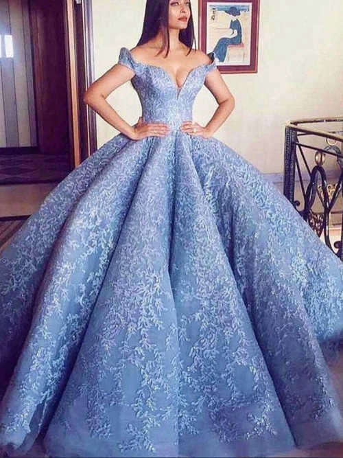 Ball Gown Off Shoulder Lace Long Evening Dress
