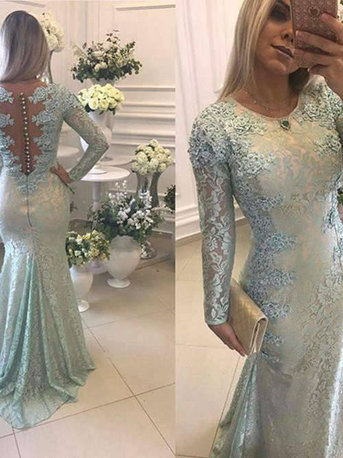 Mermaid Jewel Lace Long Sleeves Evening Dress