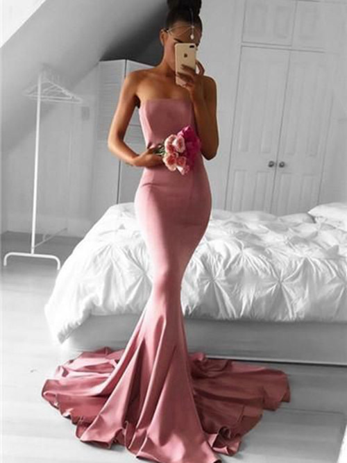 Mermaid Strapless Satin Long Evening Dress