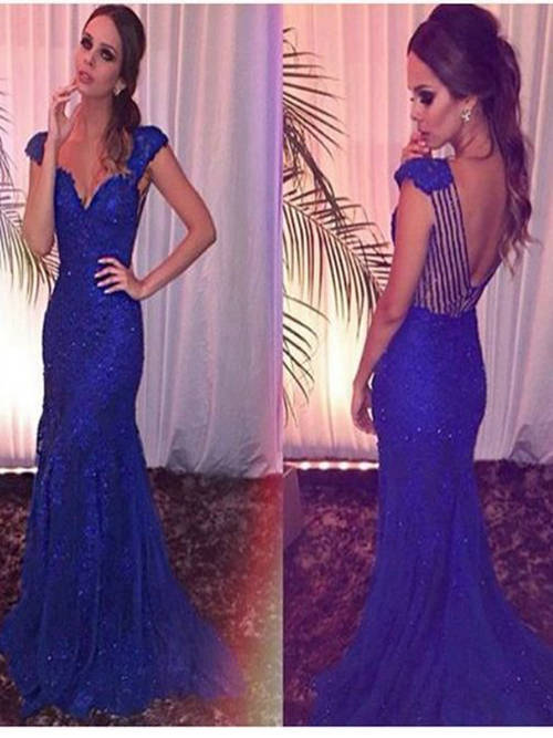 Mermaid Straps Lace Long Evening Dress Beads