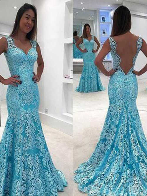 Mermaid Straps Long Lace Evening Dress