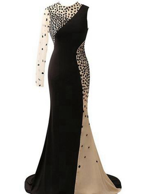 Mermaid Jewel Long Chiffon Black White Evening Dress