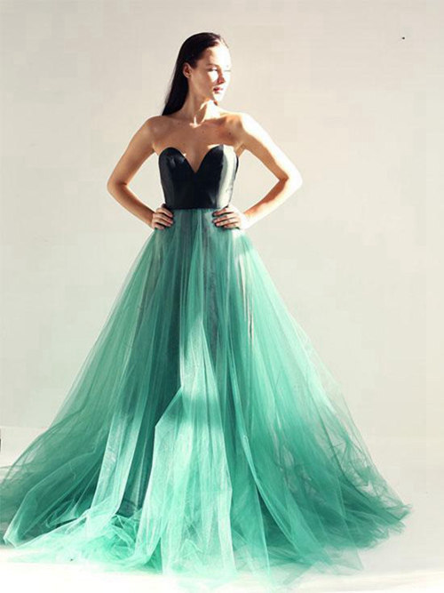 A-line Sweetheart Tulle Long Evening Dress