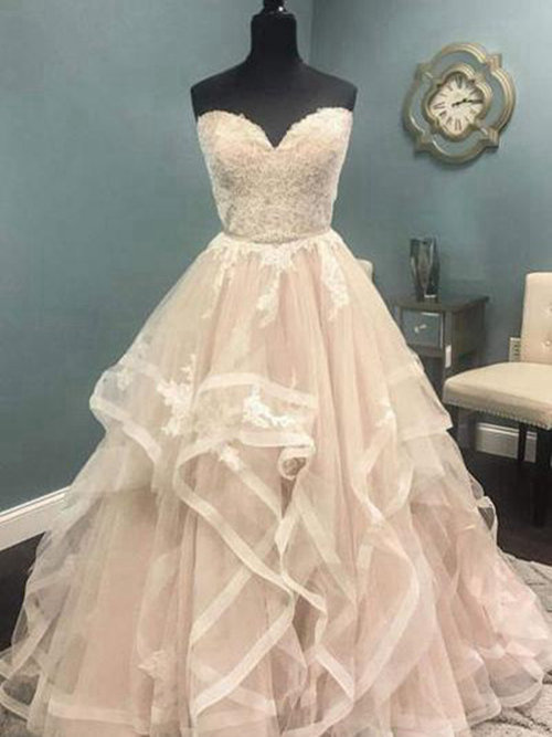 A-line Sweetheart Tulle Lace Evening Gown