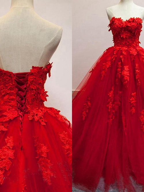 Ball Gown Sweetheart Tulle Long Evening Wear Applique