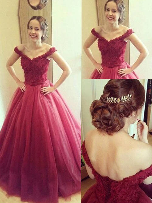 Ball Gown Off Shoulder Tulle Lace Evening Wear