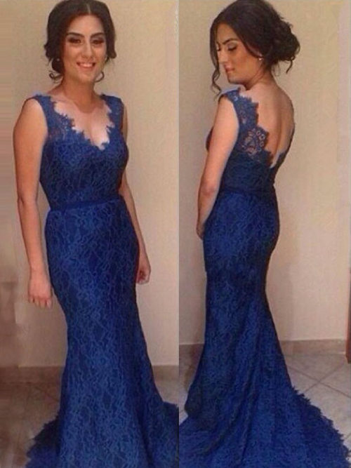 Mermaid V Neck Lace Formal Gown