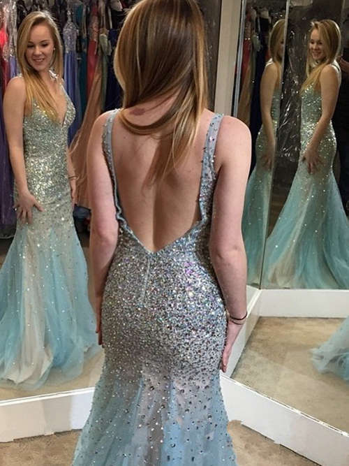 Mermaid Straps Tulle Evening Gown Sequins