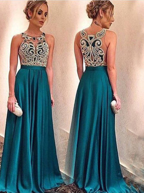 A-line Jewel Satin Formal Dress Pattern