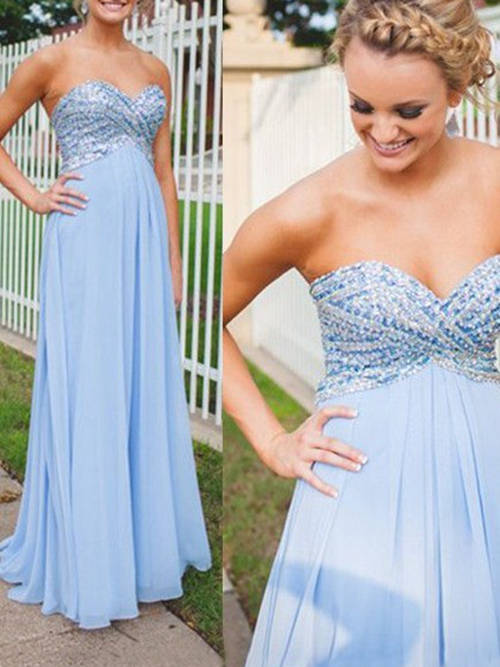 Empire Sweetheart Chiffon Formal Gown Beads