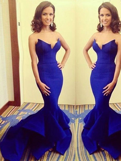 Mermaid Sweetheart Satin Blue Evening Gown