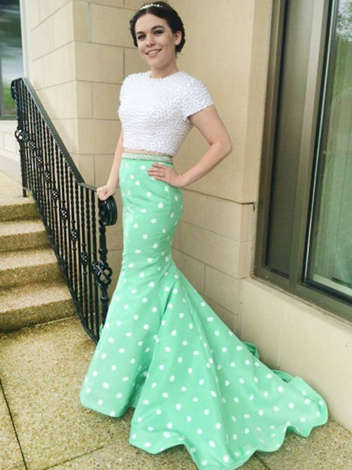 Mermaid Jewel Satin 2 Piece Evening Dress