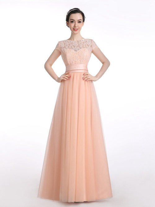 A-line Sheer Lace Tulle Evening Dress
