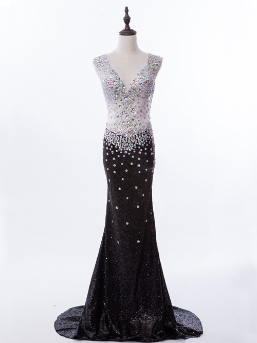Mermaid Straps Sequins Evening Gown Beads