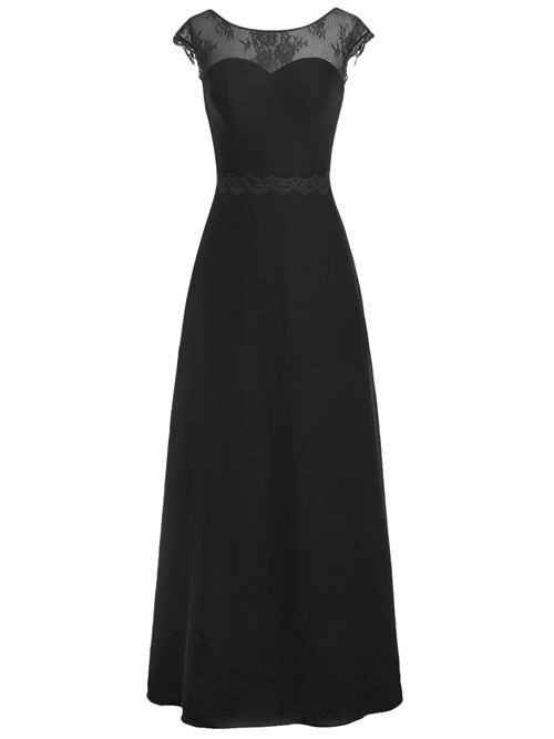 A-line Scoop Chiffon Black Evening Dress Applique