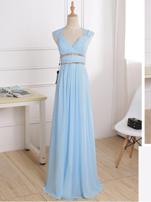 A-line Straps Chiffon Evening Gown Beads