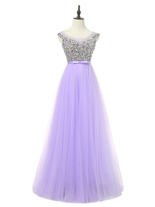 A-line Scoop Tulle Evening Dress Beads
