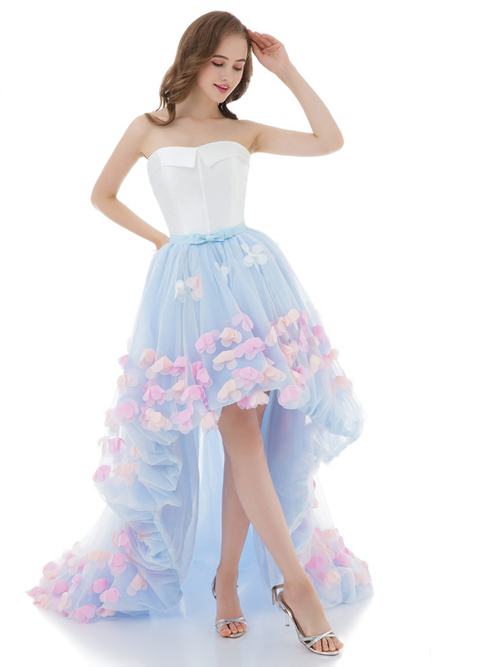 A-line Sweetheart Hi Lo Tulle Evening Dress Appliques