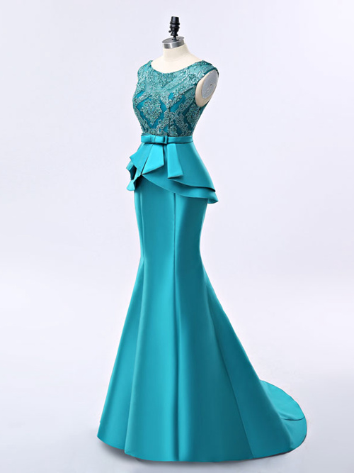 Mermaid Scoop Satin Lace Evening Gown