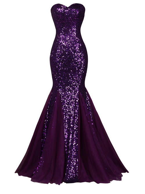 Mermaid Sweetheart Sequins Tulle Purple Evening Wear