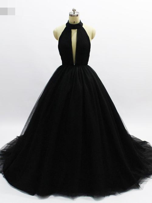 Ball Gown Halter Tulle Black Evening Wear