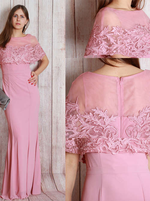 Mermaid Scoop Chiffon Pink Formal Wear Applique