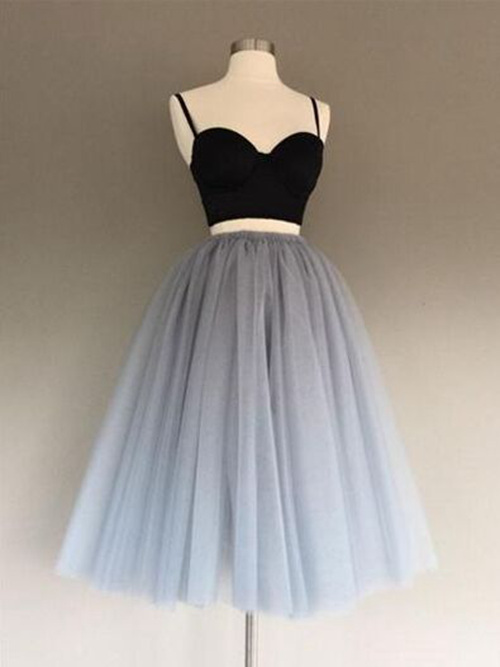 A-line Spaghetti Staps Tulle 2 Piece Cocktail Dress