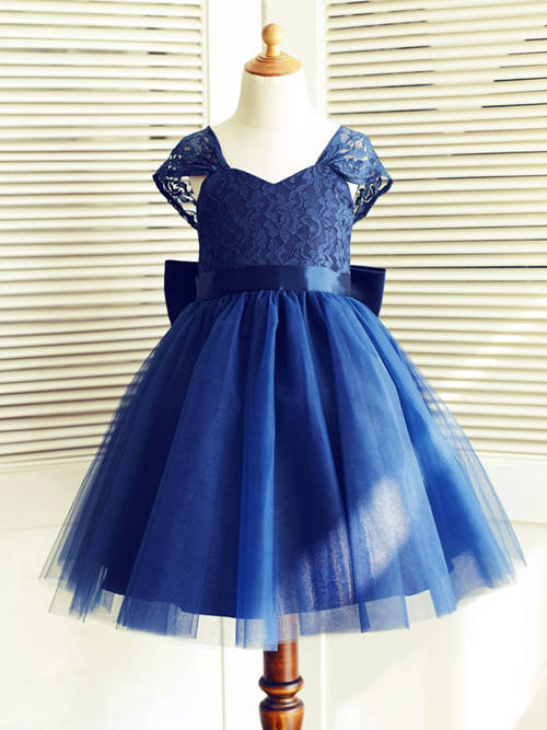 Ball Gown Straps Tulle Lace Flower Girl Dress Bowknot