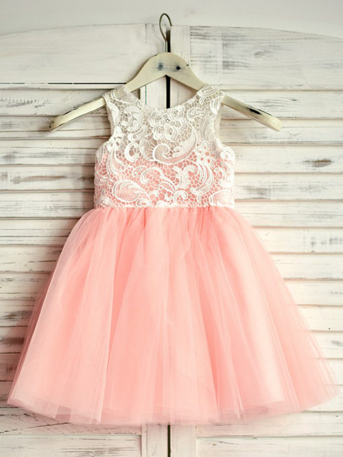 Princess Scoop Lace Tulle Flower Girl Dress