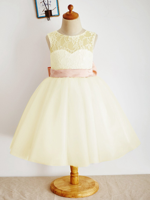 Ball Gown Scoop Organza Lace Flower Girl Dress Bowknot