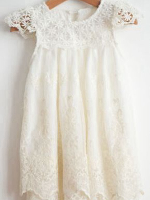 A-line Scoop Tea Length Lace Flower Girl Dress
