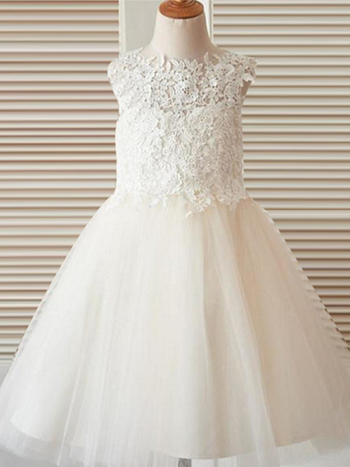 Priness Scoop Lace Tulle Flower Girl Dress