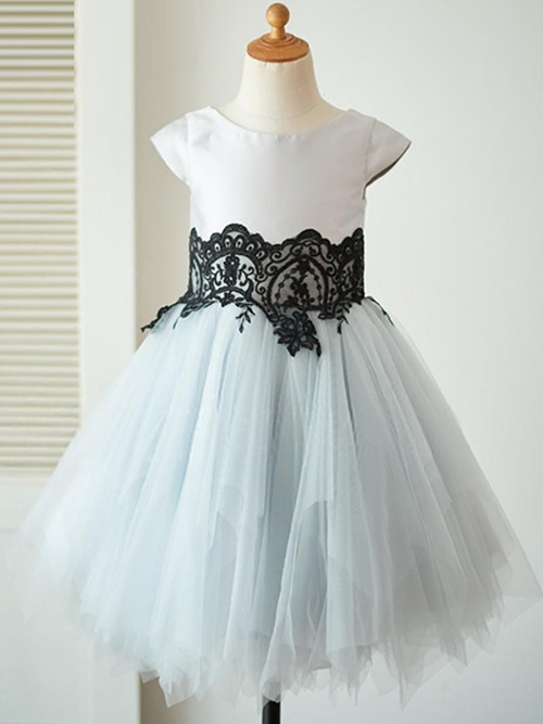 Princess Scoop Lace Tulle Satin Flower Girl Dress