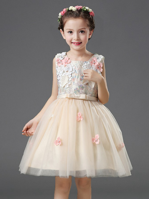 Ball Gown Square Tulle Flower Girl Dress Appliques