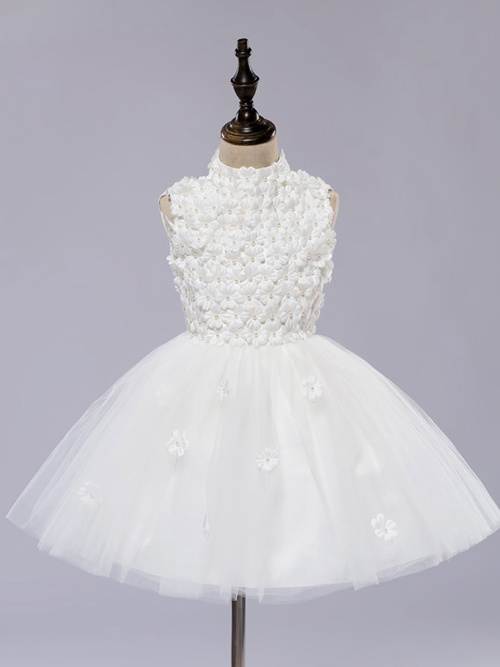 Ball Gown High Neck Tulle Flower Girl Dress Appliques
