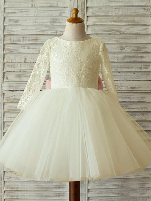Ball Gown Lace Sleeves Tulle Flower Girl Dress