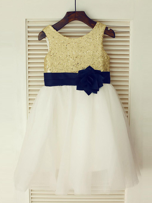 Princess Scoop Sequins Lace Flower Girl Dress